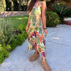 Leafy Green and Orange Kids Casual Dress